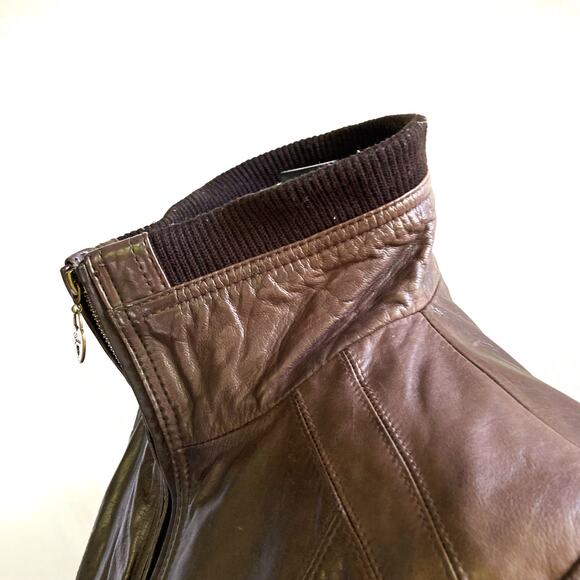 Guess Y2K Chocolate Brown Leather Jacket | Heart Zip Tiger Satin Lining Bomber - Picture 8 of 16